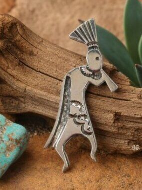 Vintage Kokopelli Native American Navajo Silver Brooch – Signed Sterling